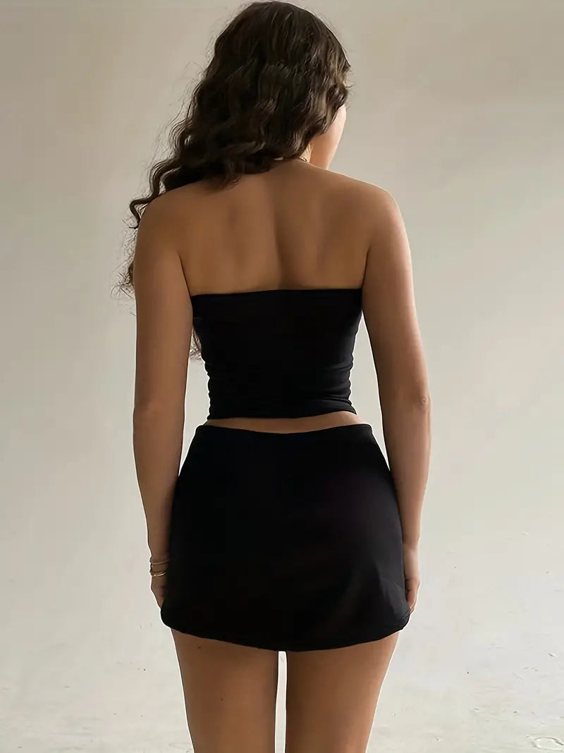 Divina: Off Shoulder &amp; Mini Skirt Two-Piece Set