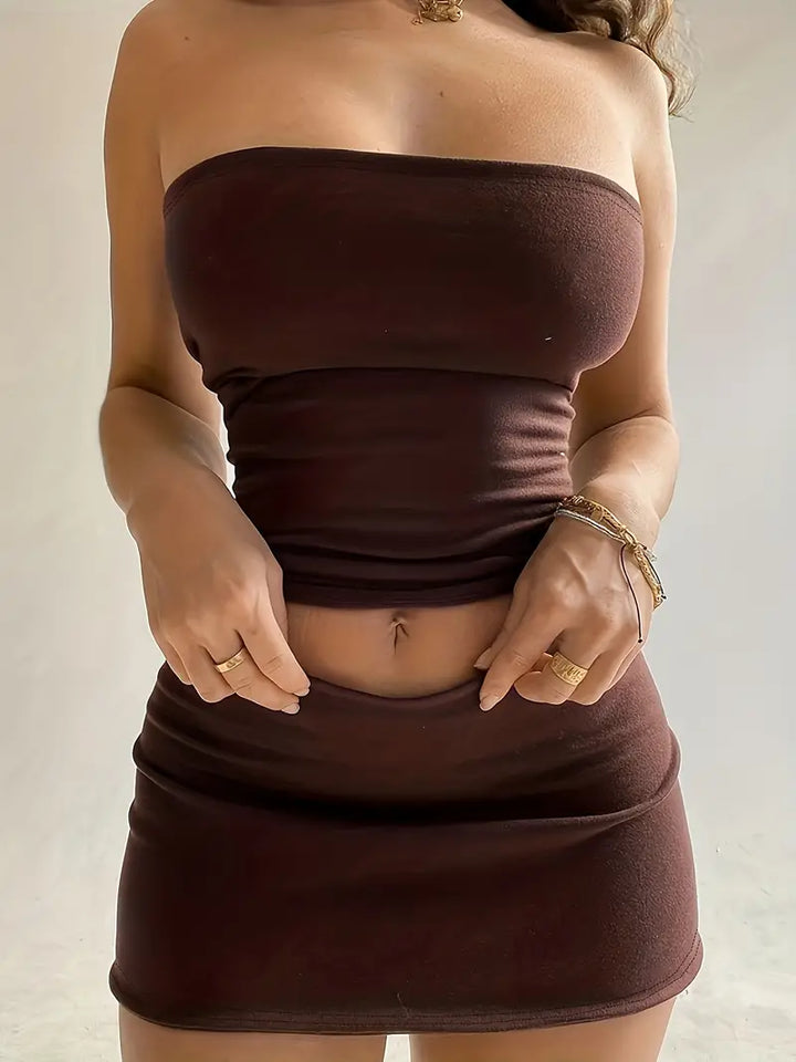 Divina: Off Shoulder &amp; Mini Skirt Two-Piece Set