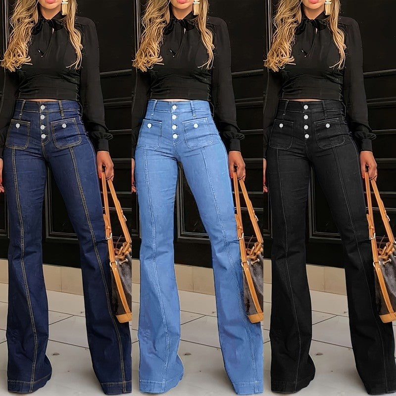 Women’s Fashionable High-Waisted Flared Jeans