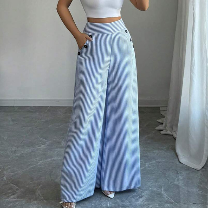 High-Waist Striped Wide-Leg Trousers
