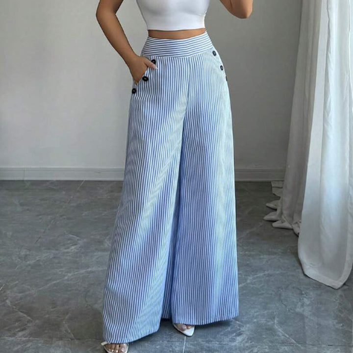High-Waist Striped Wide-Leg Trousers