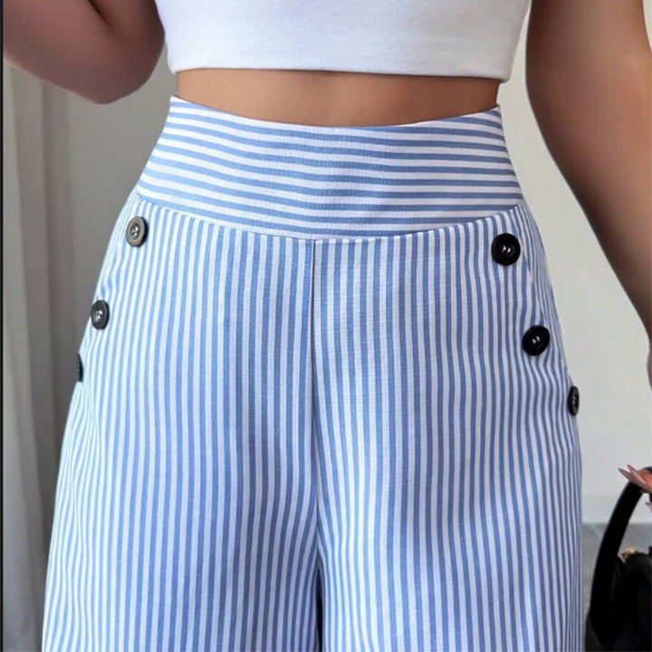 High-Waist Striped Wide-Leg Trousers
