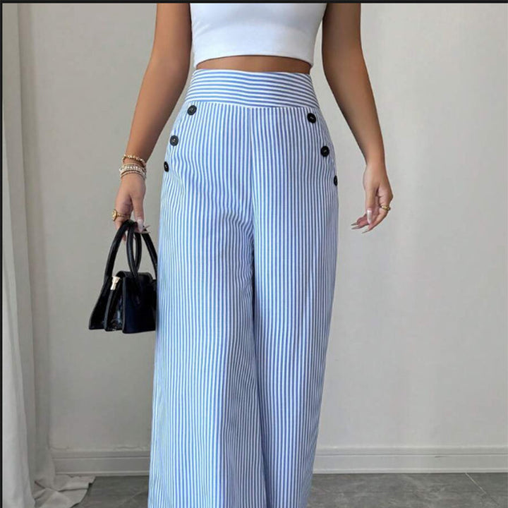 High-Waist Striped Wide-Leg Trousers