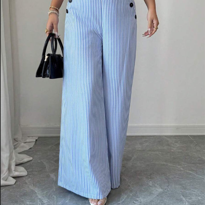 High-Waist Striped Wide-Leg Trousers