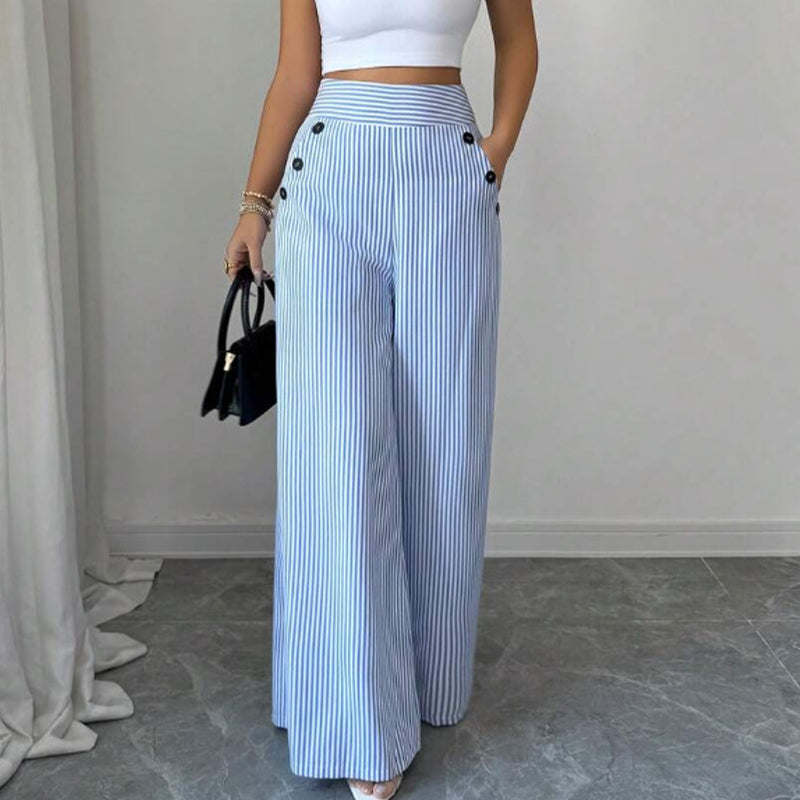 High-Waist Striped Wide-Leg Trousers