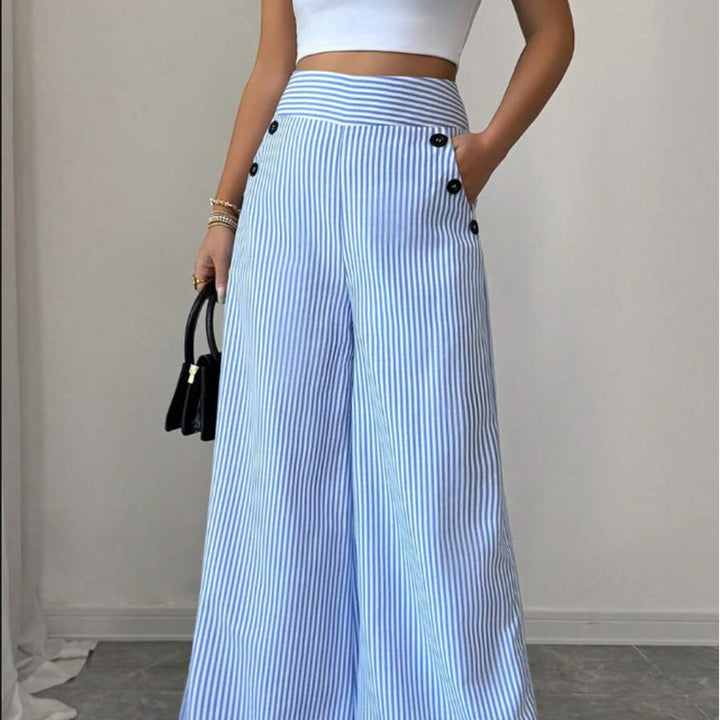 High-Waist Striped Wide-Leg Trousers